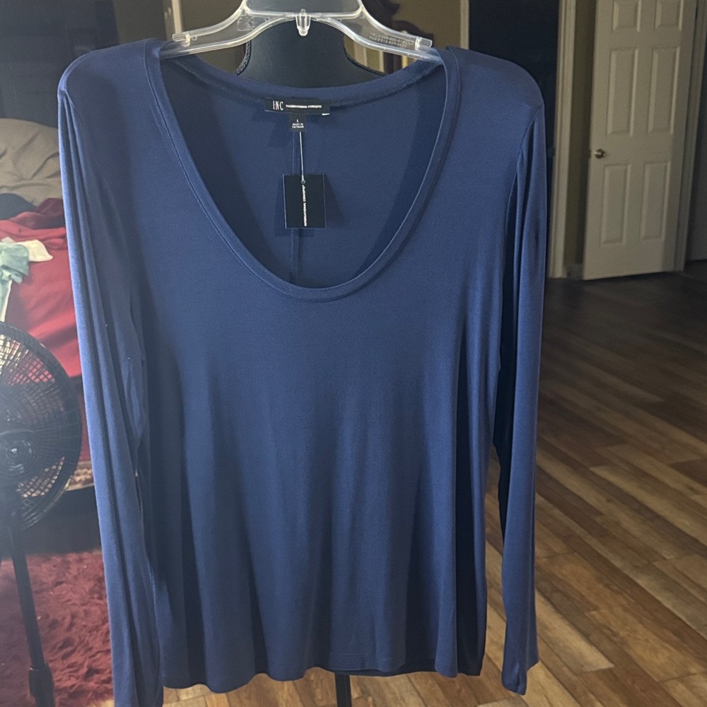 INC International Concepts Deep Blue Long Sleeve Top